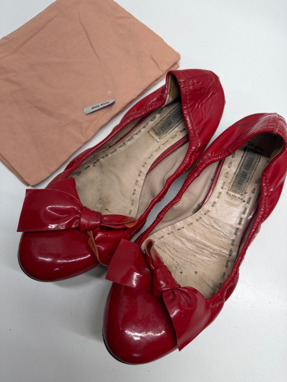 Miu Miu Red Patent Leather Bow Ballet Flats